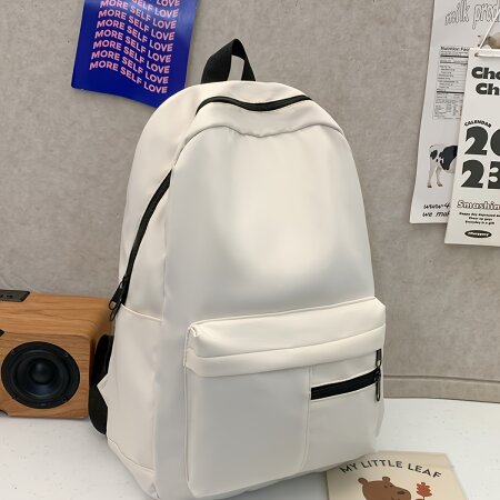 თეთრი ზურგჩანთა (სადა დიზაინით)